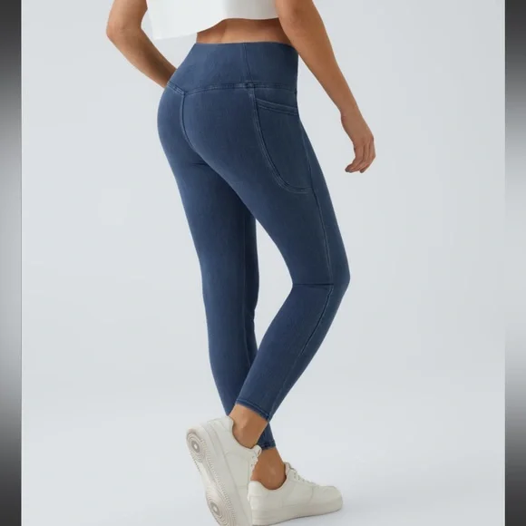 NWT! Halara Womens Flex Crossover Denim Leggings S 7/8 Length High Waist Blue - Picture 3 of 10